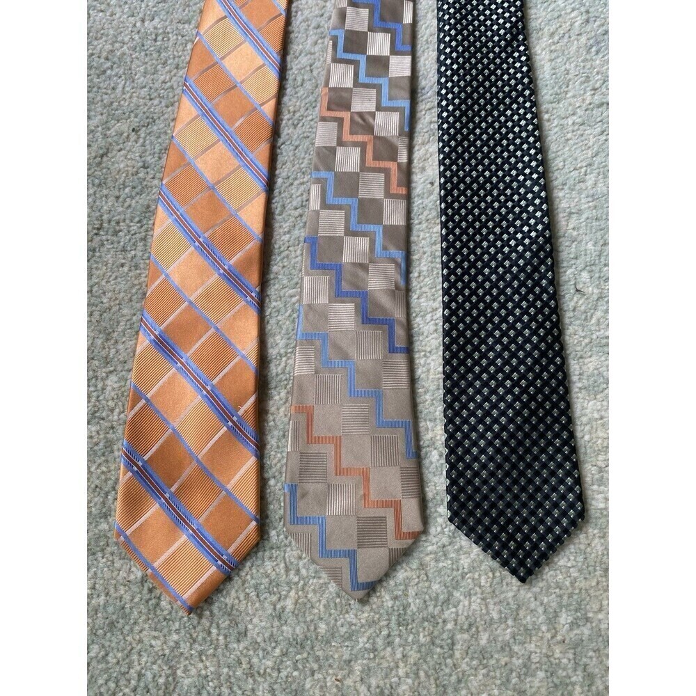 Michael Kors Micro Geometric 100% Silk Ties Lot Of 3 - Orange Classic Career